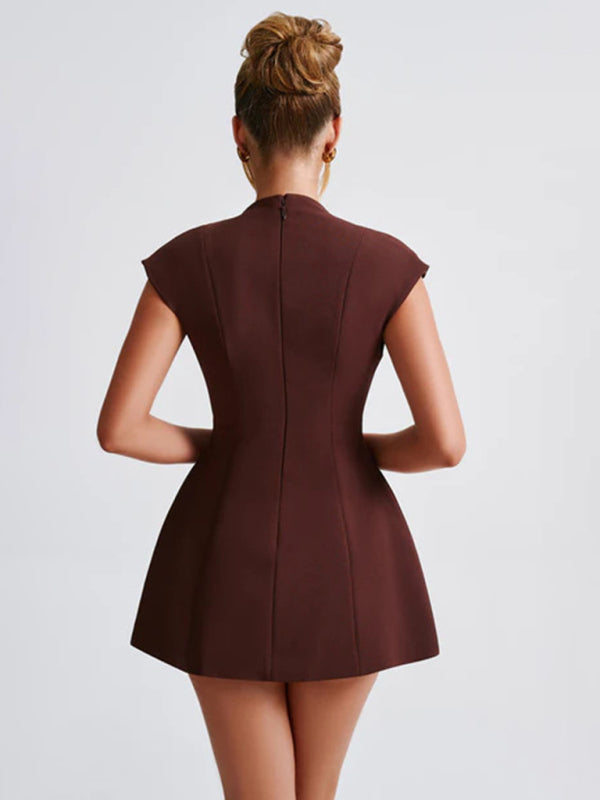 Solid Color Sleeveless V-Neck Mini Dress – High Waist, Sexy & Chic Fit