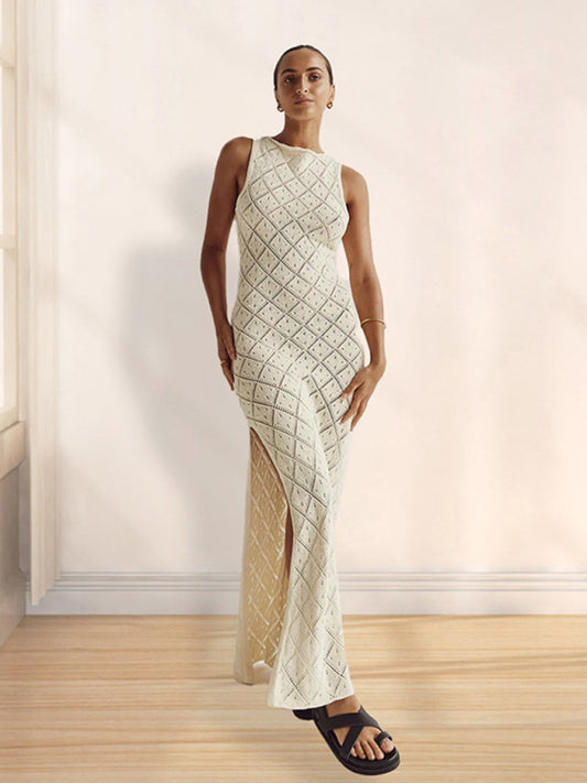 Sheer Crochet Knit Maxi Dress – Romantic Sleeveless Cover-Up