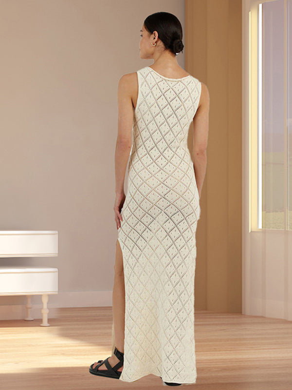 Sheer Crochet Knit Maxi Dress – Romantic Sleeveless Cover-Up