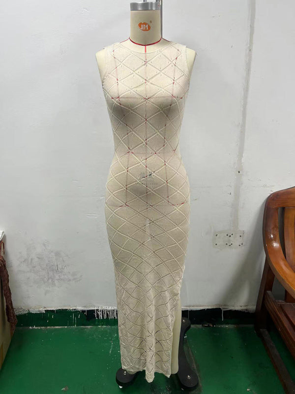 Sheer Crochet Knit Maxi Dress – Romantic Sleeveless Cover-Up