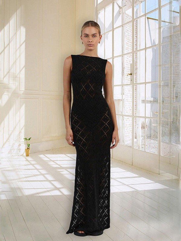 Sheer Crochet Knit Maxi Dress – Romantic Sleeveless Cover-Up