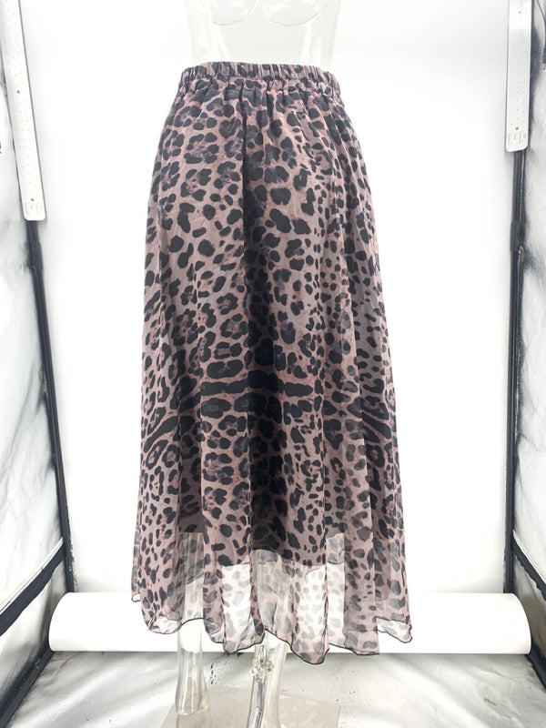 Leopard Print Chiffon Swing Skirt
