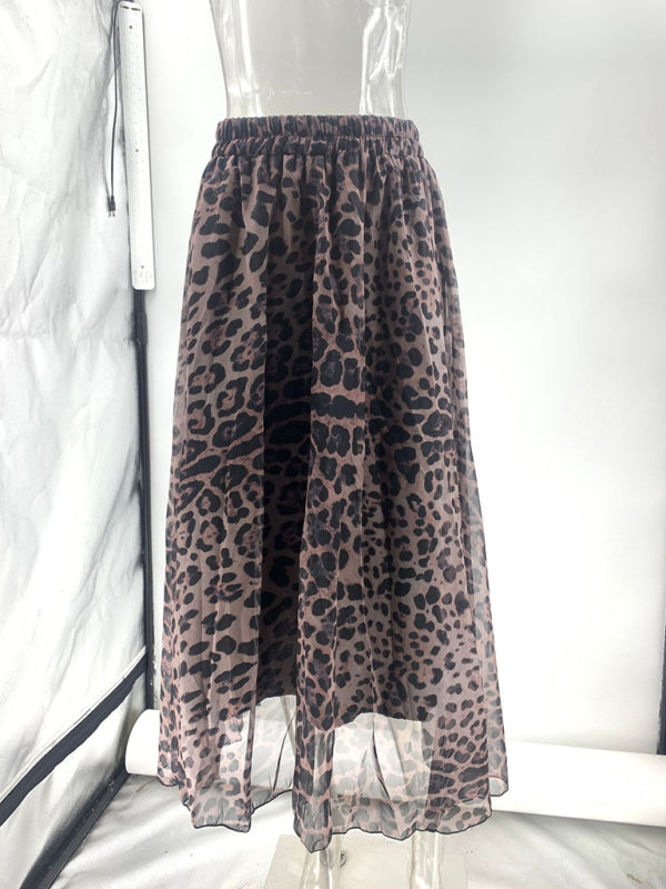 Leopard Print Chiffon Swing Skirt