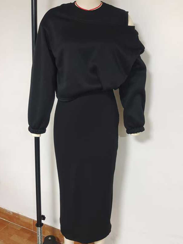 Cozy Knit Bat Sleeve Crop Sweater & Long Skirt Set – Casual Autumn Loungewear