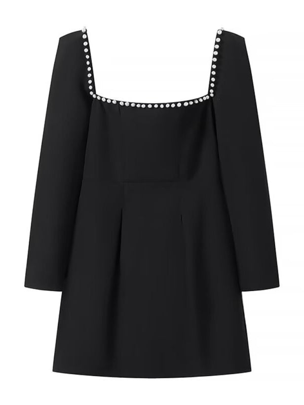 Square Neck Short A-Line Dress – Elegant Fit & Flare Style in White or Black
