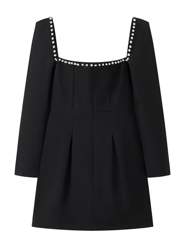 Square Neck Short A-Line Dress – Elegant Fit & Flare Style in White or Black