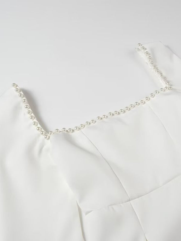 Square Neck Short A-Line Dress – Elegant Fit & Flare Style in White or Black