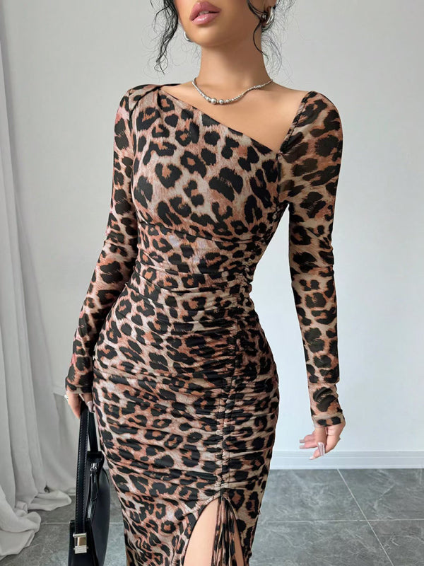 Leopard Print Long Sleeve Bodycon Dress – High-Waisted, Knit, Chic Fit