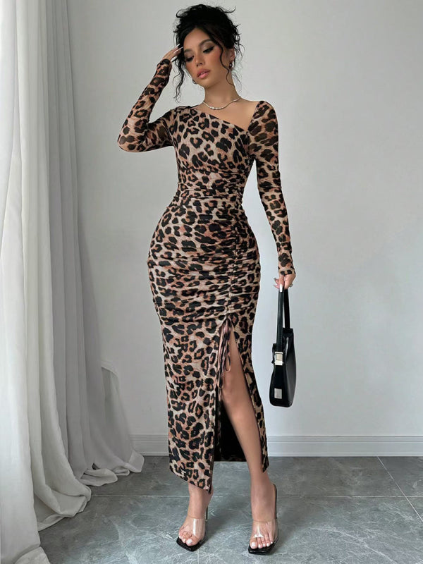 Leopard Print Long Sleeve Bodycon Dress – High-Waisted, Knit, Chic Fit