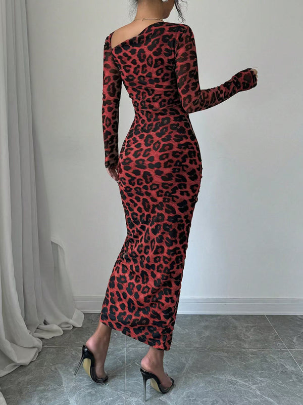 Leopard Print Long Sleeve Bodycon Dress – High-Waisted, Knit, Chic Fit