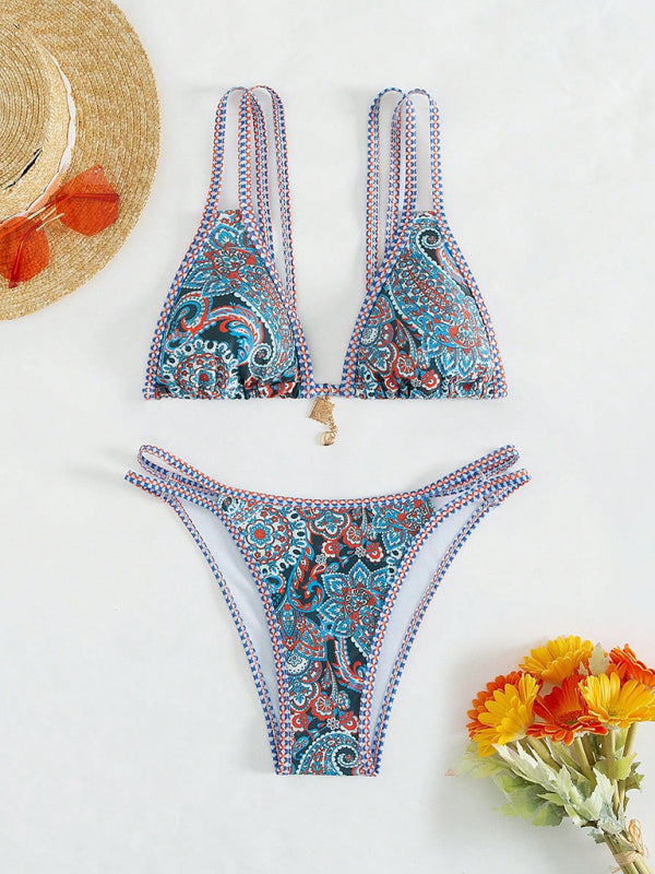 Paisley Print Strappy Bikini Set – Vacation Style Swimwear