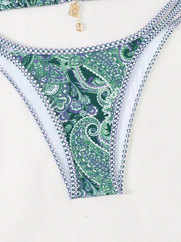 Paisley Print Strappy Bikini Set – Vacation Style Swimwear
