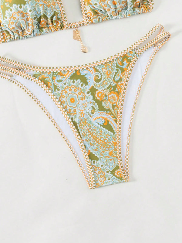 Paisley Print Strappy Bikini Set – Vacation Style Swimwear