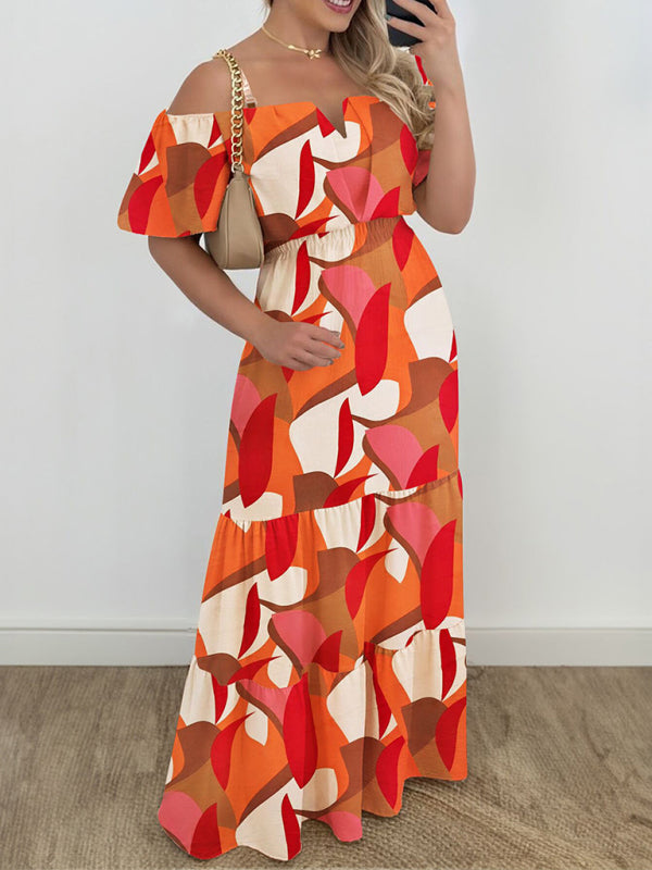One-Shoulder Contrast Midi Dress – High Waist & Short Sleeve Spring Silhouette