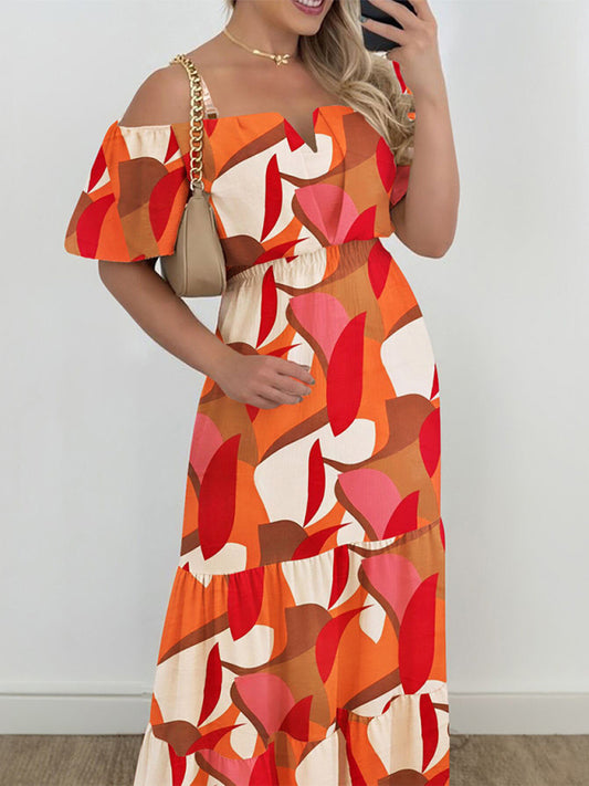 One-Shoulder Contrast Midi Dress – High Waist & Short Sleeve Spring Silhouette