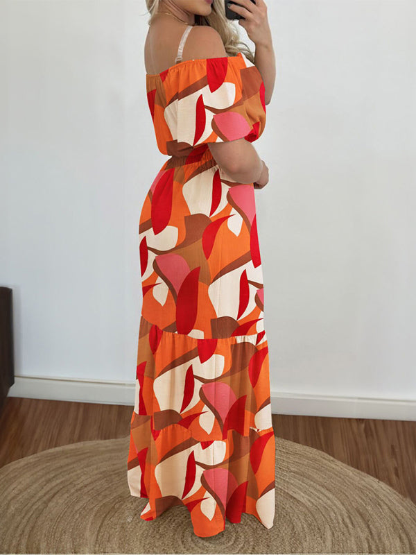 One-Shoulder Contrast Midi Dress – High Waist & Short Sleeve Spring Silhouette