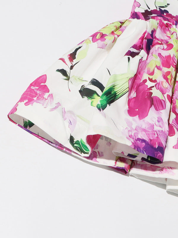 Ruffled Suspender Mini Dress – Feminine Printed Style with Flowy Skirt