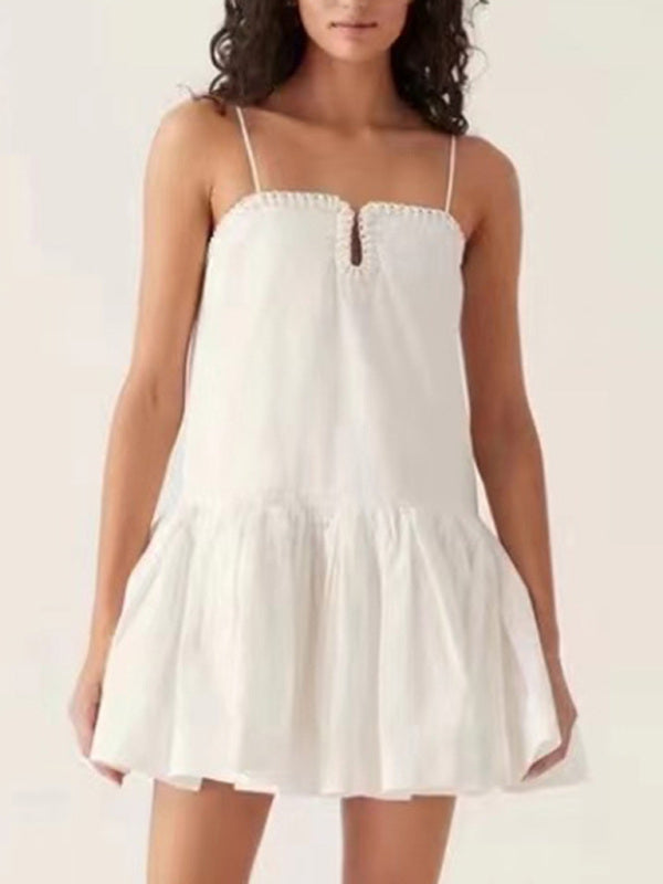 Ruffled Suspender Mini Dress – Feminine Printed Style with Flowy Skirt
