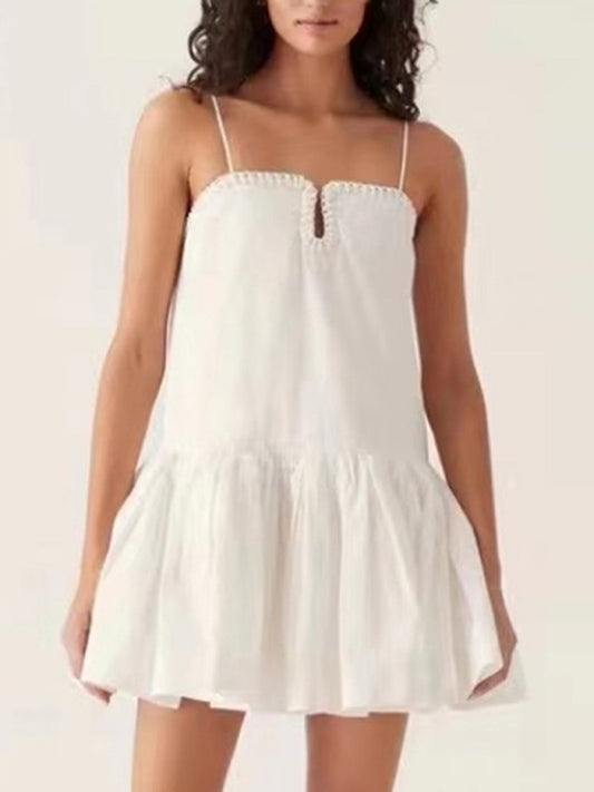 Ruffled Suspender Mini Dress – Feminine Printed Style with Flowy Skirt