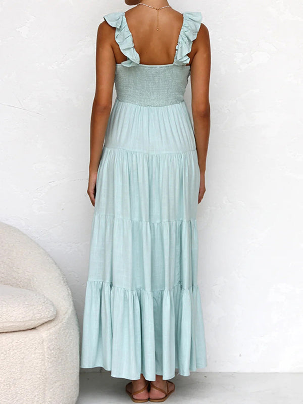V-Neck Cotton Sleeveless Beach Dress – Graceful Fit for Holidays