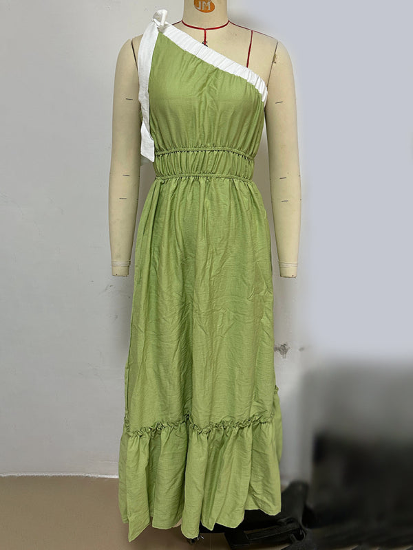 Lace-Up Midi Dress in Pale Green – Woven, Casual Fit for Spring Days