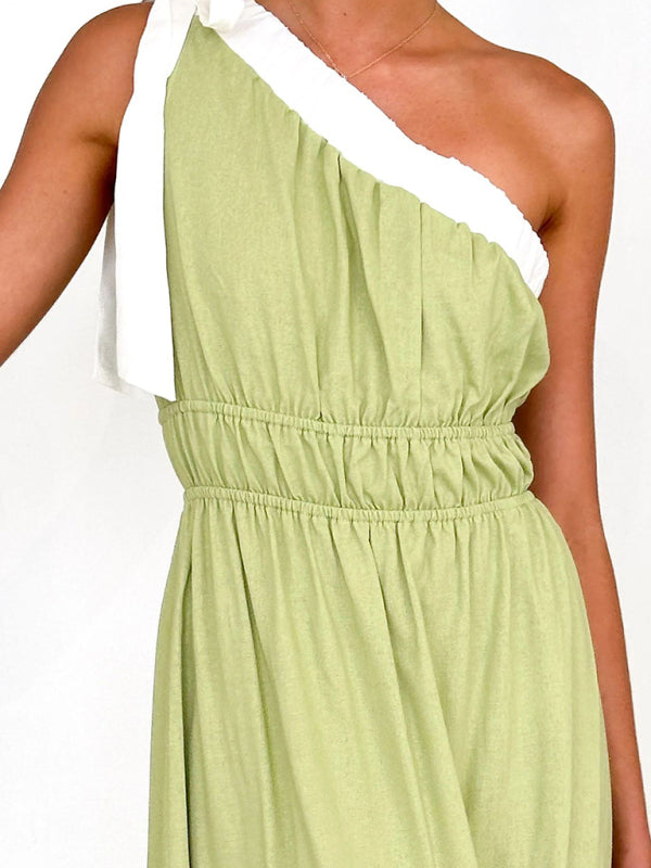 Lace-Up Midi Dress in Pale Green – Woven, Casual Fit for Spring Days