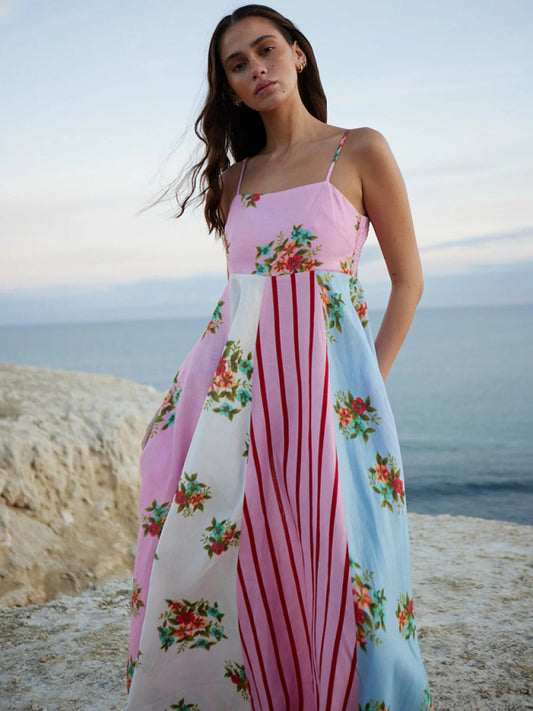 Graffiti Print Suspender Dress – Summer Vacation Style