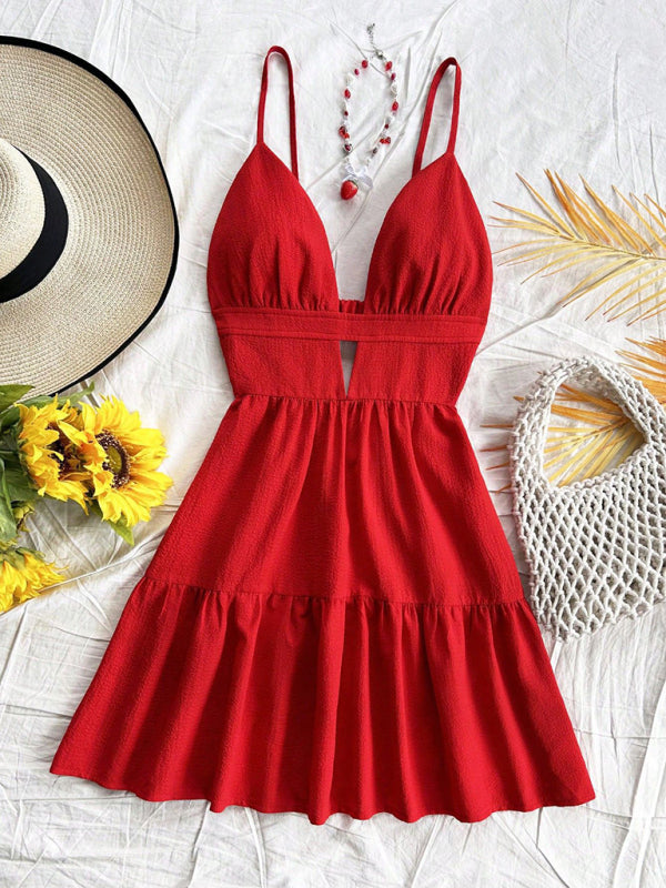 Backless Sleeveless Vacation Dress – Elegant Suspender Style for Summer