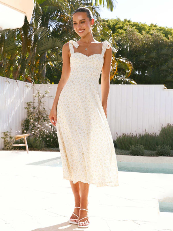 Floral Suspender Midi Dress – Lightweight Woven Polyester, Summer Casual Style