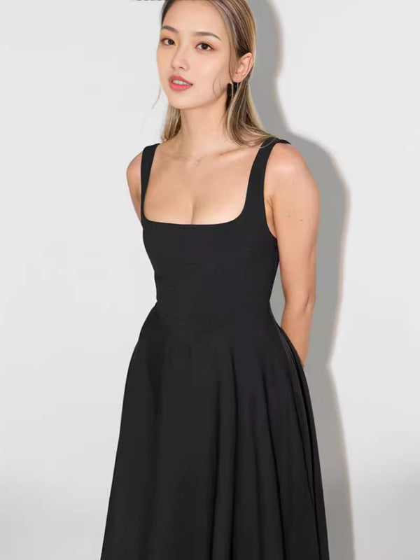 Strappy Solid Color Midi Dress – Sleek Daily Style with Seamless Fit