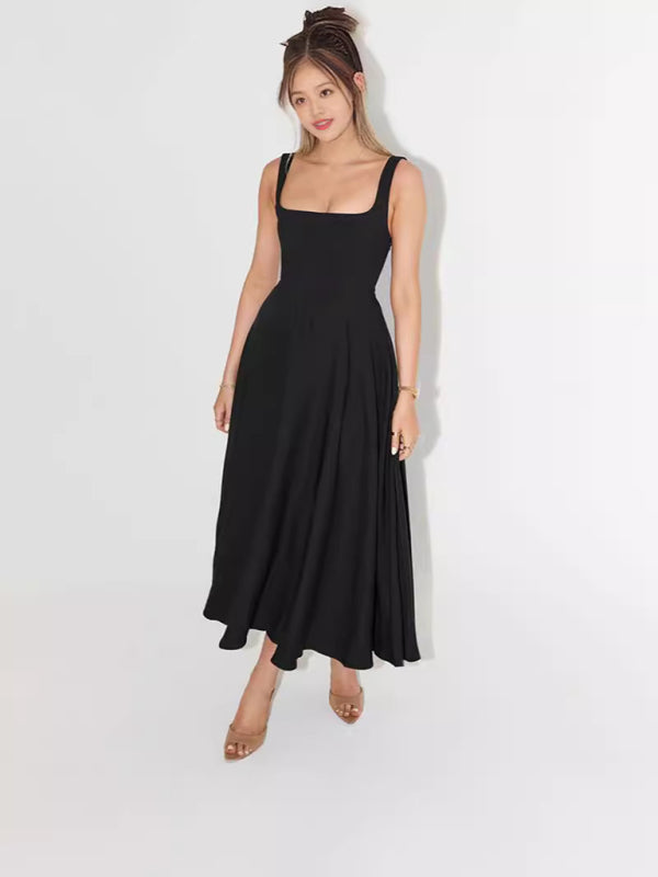Strappy Solid Color Midi Dress – Sleek Daily Style with Seamless Fit