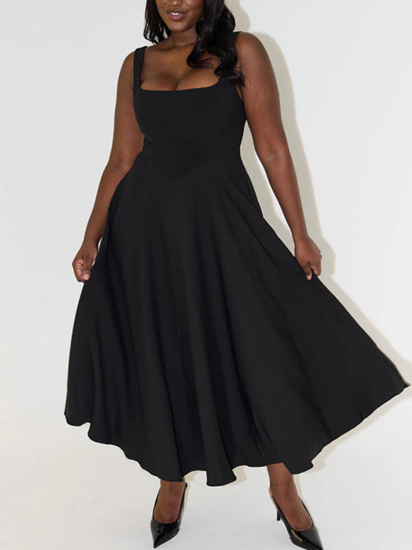Strappy Solid Color Midi Dress – Sleek Daily Style with Seamless Fit