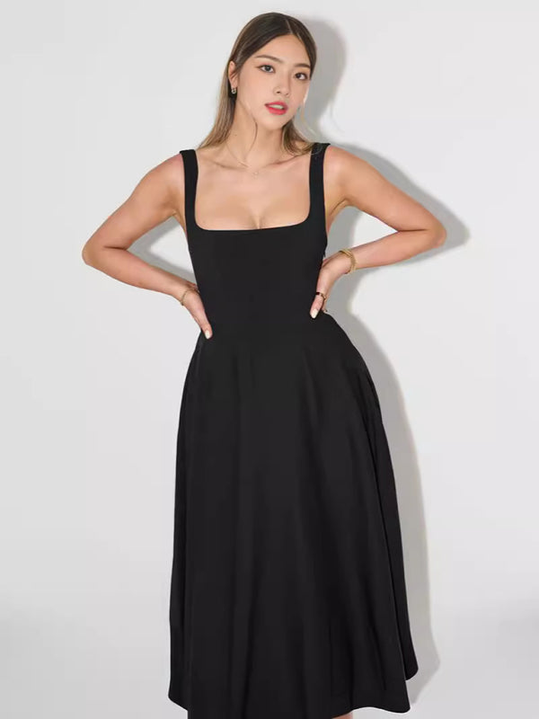Strappy Solid Color Midi Dress – Sleek Daily Style with Seamless Fit
