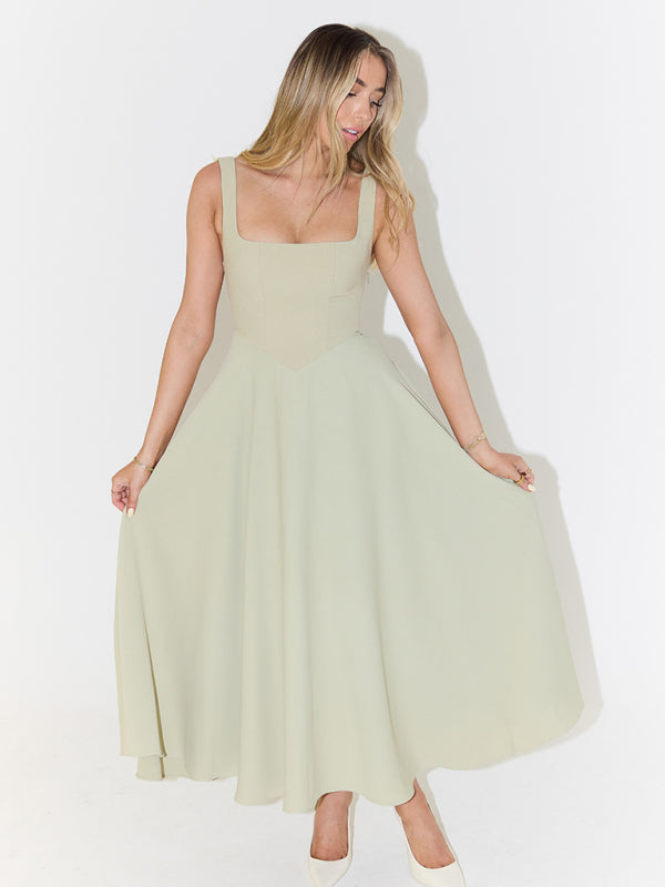 Strappy Solid Color Midi Dress – Sleek Daily Style with Seamless Fit