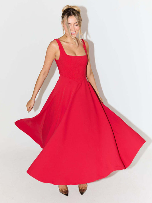 Strappy Solid Color Midi Dress – Sleek Daily Style with Seamless Fit