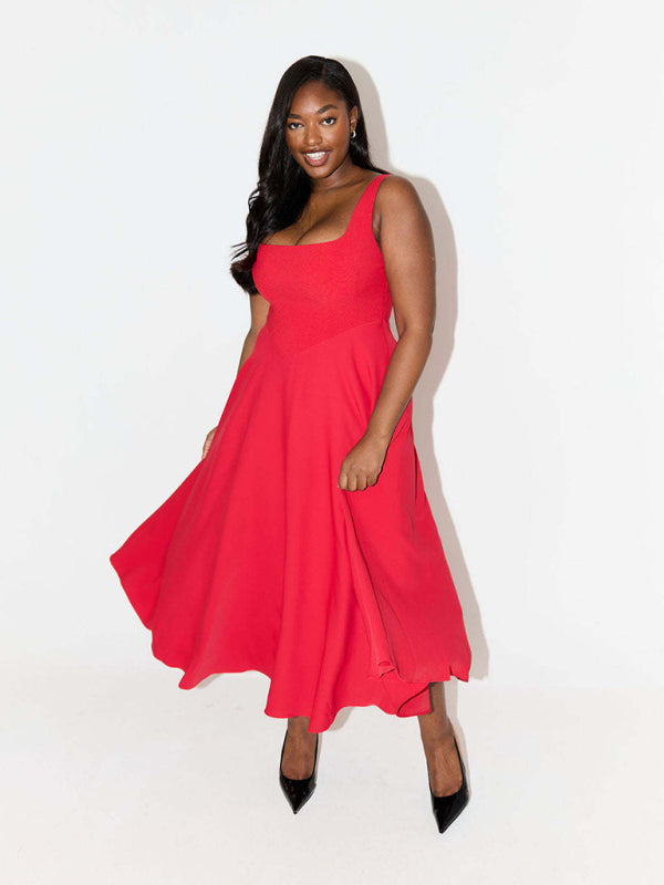 Strappy Solid Color Midi Dress – Sleek Daily Style with Seamless Fit