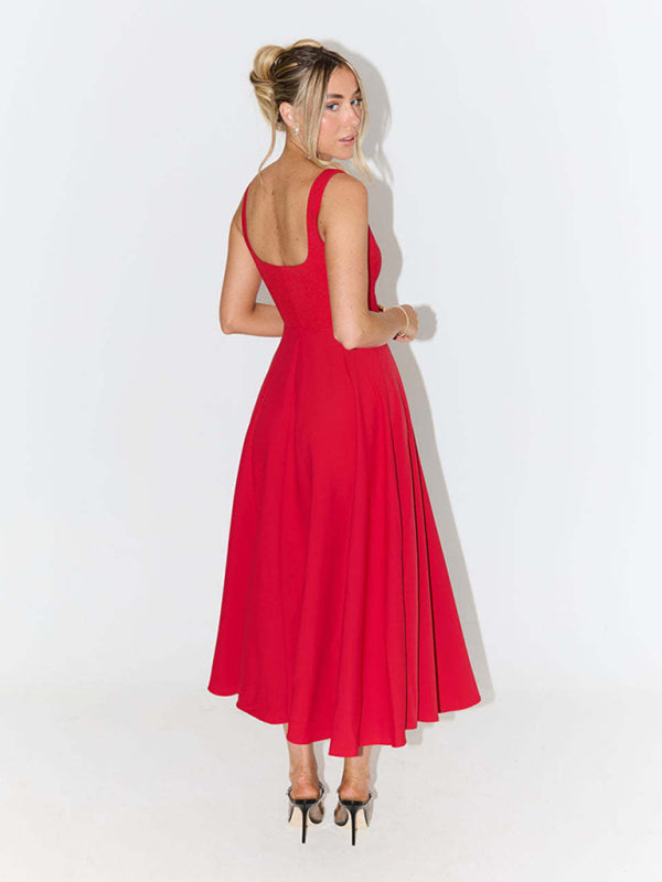 Strappy Solid Color Midi Dress – Sleek Daily Style with Seamless Fit