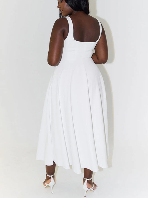 Strappy Solid Color Midi Dress – Sleek Daily Style with Seamless Fit