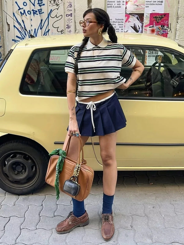 Striped Polo Neck Short Sleeve T-Shirt