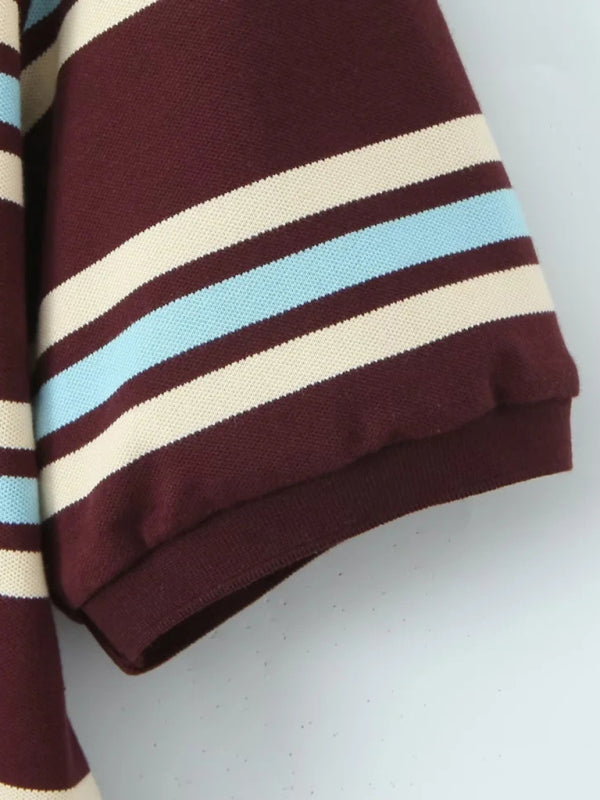 Striped Polo Neck Short Sleeve T-Shirt