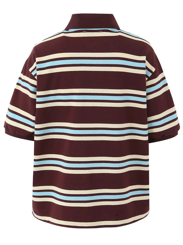 Striped Polo Neck Short Sleeve T-Shirt