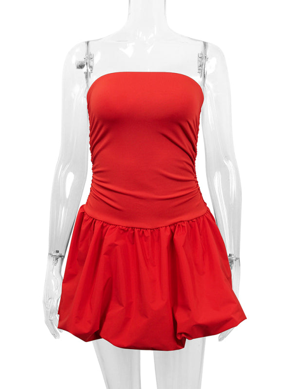 Off-Shoulder Sleeveless Tube Mini Dress – Red Knit Romantic Fit