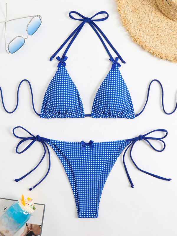 Plaid Lace-Up Bikini – Multi-Color Two-Piece Set with Adjustable Fit