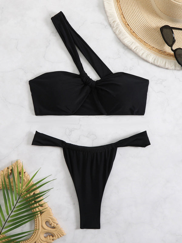 Sexy Halter Triangle Bikini Set – Moderate Stretch & Self Design
