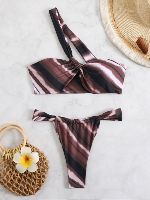 Sexy Halter Triangle Bikini Set – Moderate Stretch & Self Design