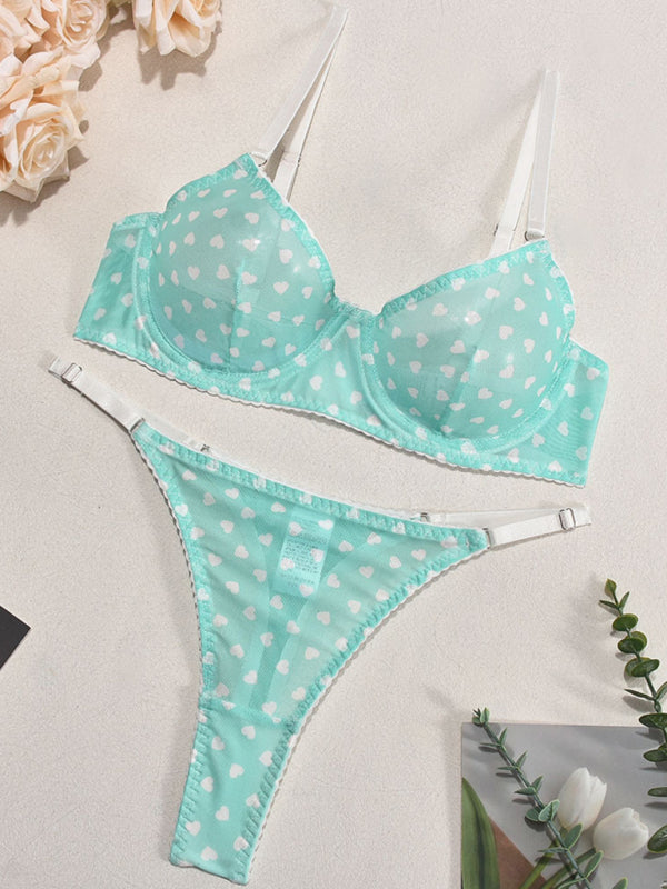 Heart Print Sheer Lingerie Set – Sexy 3-Piece Valentine's Day Look