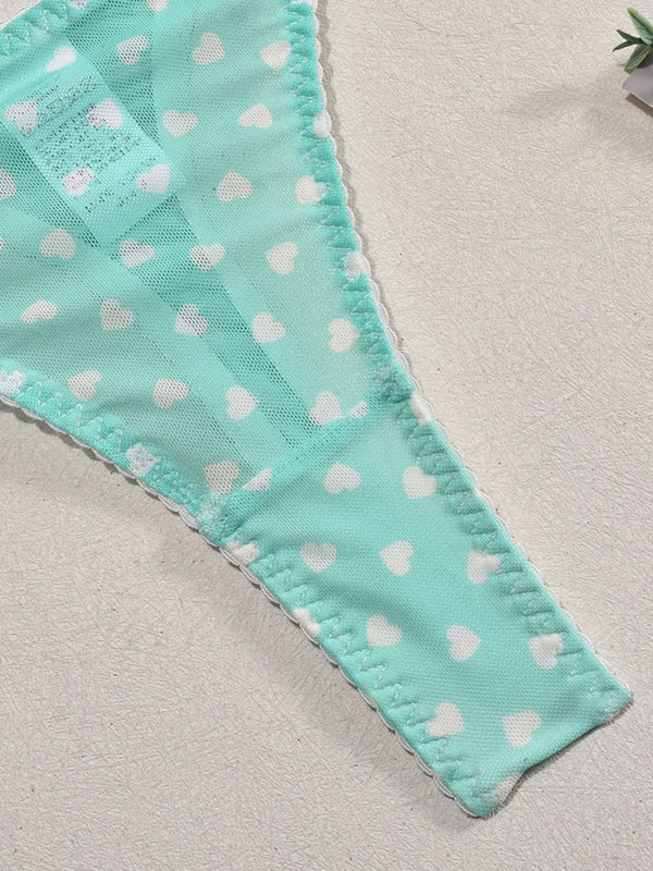 Heart Print Sheer Lingerie Set – Sexy 3-Piece Valentine's Day Look