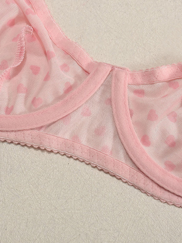 Heart Print Sheer Lingerie Set – Sexy 3-Piece Valentine's Day Look