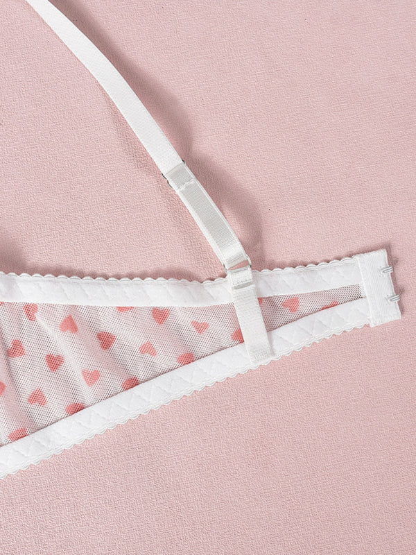 Heart Print Sheer Lingerie Set – Sexy 3-Piece Valentine's Day Look