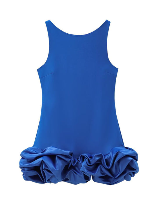 Patchwork Bubble Hem Sleeveless Mini Dress – Party Style in Bold Solid Colors